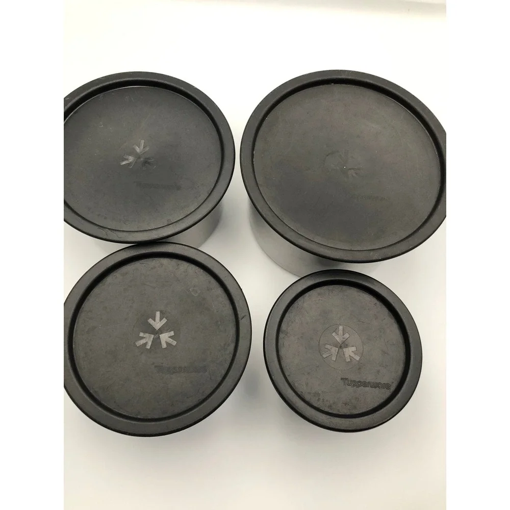 Vtg 80s Tupperware One Touch Silver Gray Canister Set (4) Nesting 2707-2710 Lids